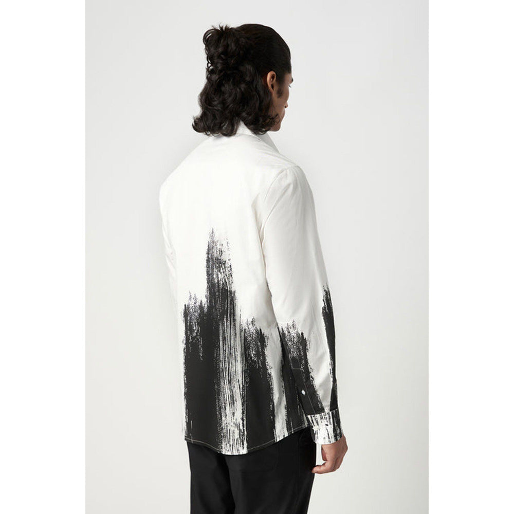 Genes Lecoanet Hemant Classic Fit Button-Up Shirt With Brush Stroke Print Placement