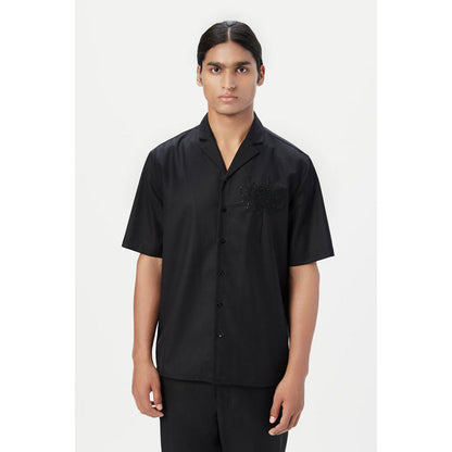 Genes Lecoanet Hemant Relaxed Fit Half Sleeve Shirt With Beads Embroidery