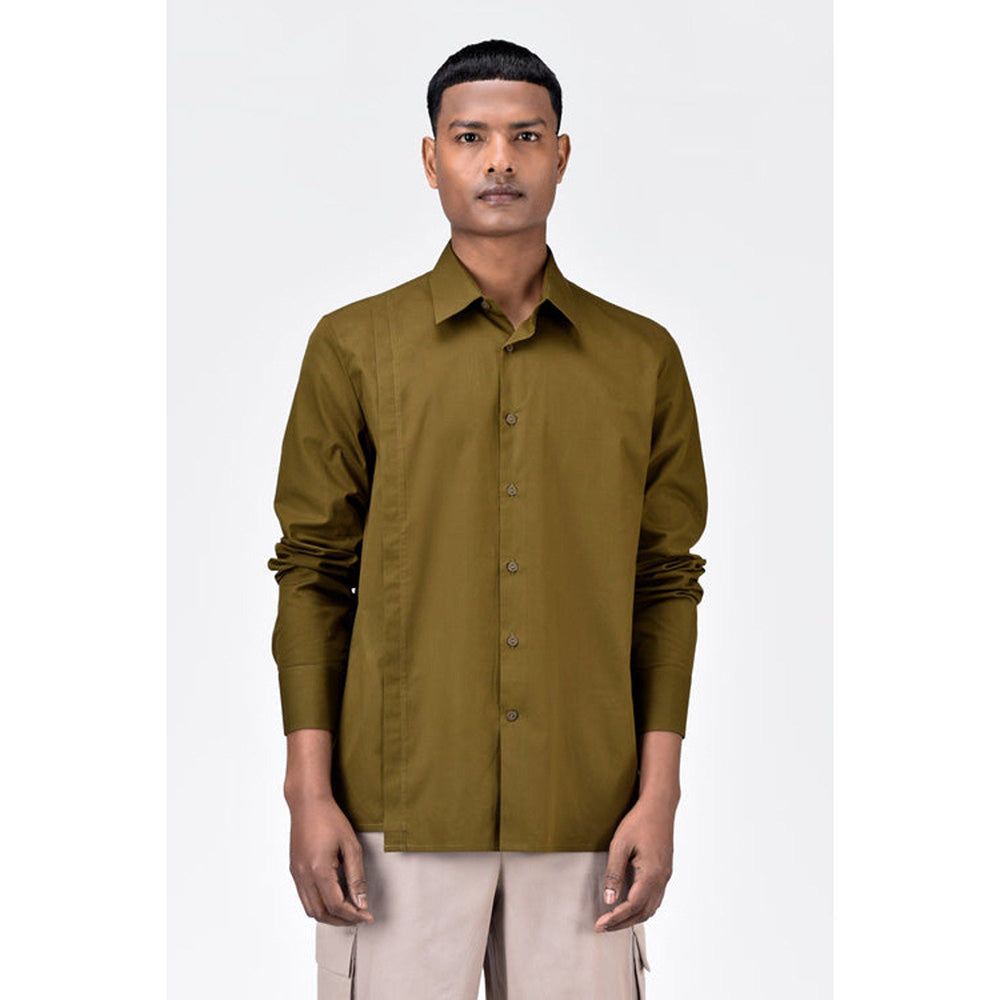Genes Lecoanet Hemant Khaki Regular Fit Mens Button-Up Shirt