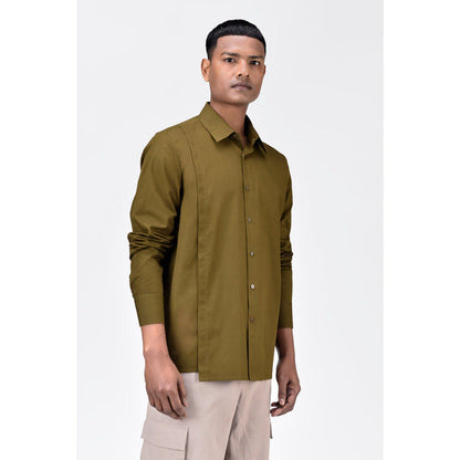 Genes Lecoanet Hemant Khaki Regular Fit Mens Button-Up Shirt