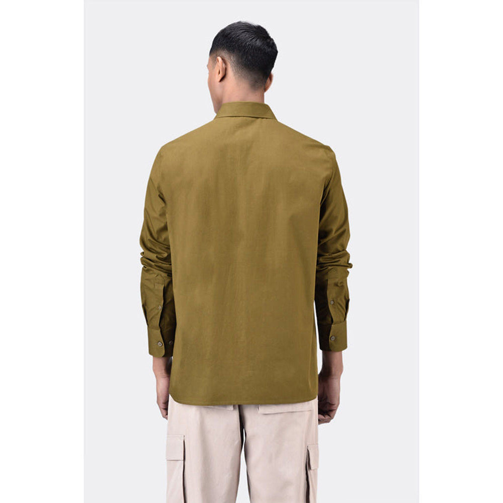 Genes Lecoanet Hemant Khaki Regular Fit Mens Button-Up Shirt