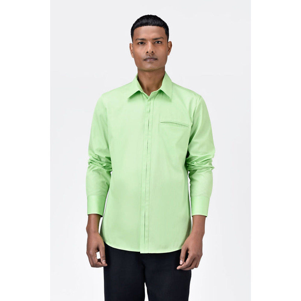 Genes Lecoanet Hemant Regular Fit Button Up Shirt With Pleated Placket-Mint Green