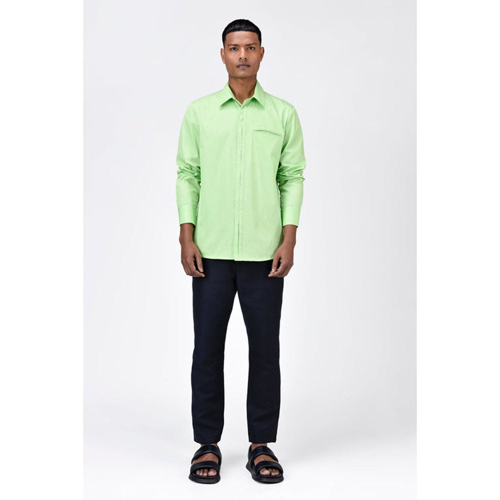 Genes Lecoanet Hemant Regular Fit Button Up Shirt With Pleated Placket-Mint Green