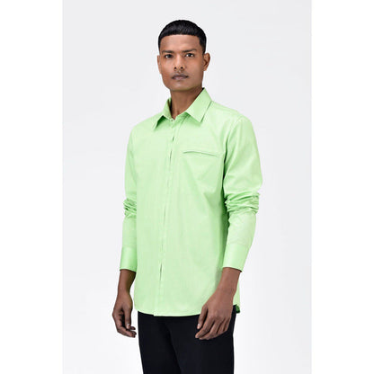 Genes Lecoanet Hemant Regular Fit Button Up Shirt With Pleated Placket-Mint Green