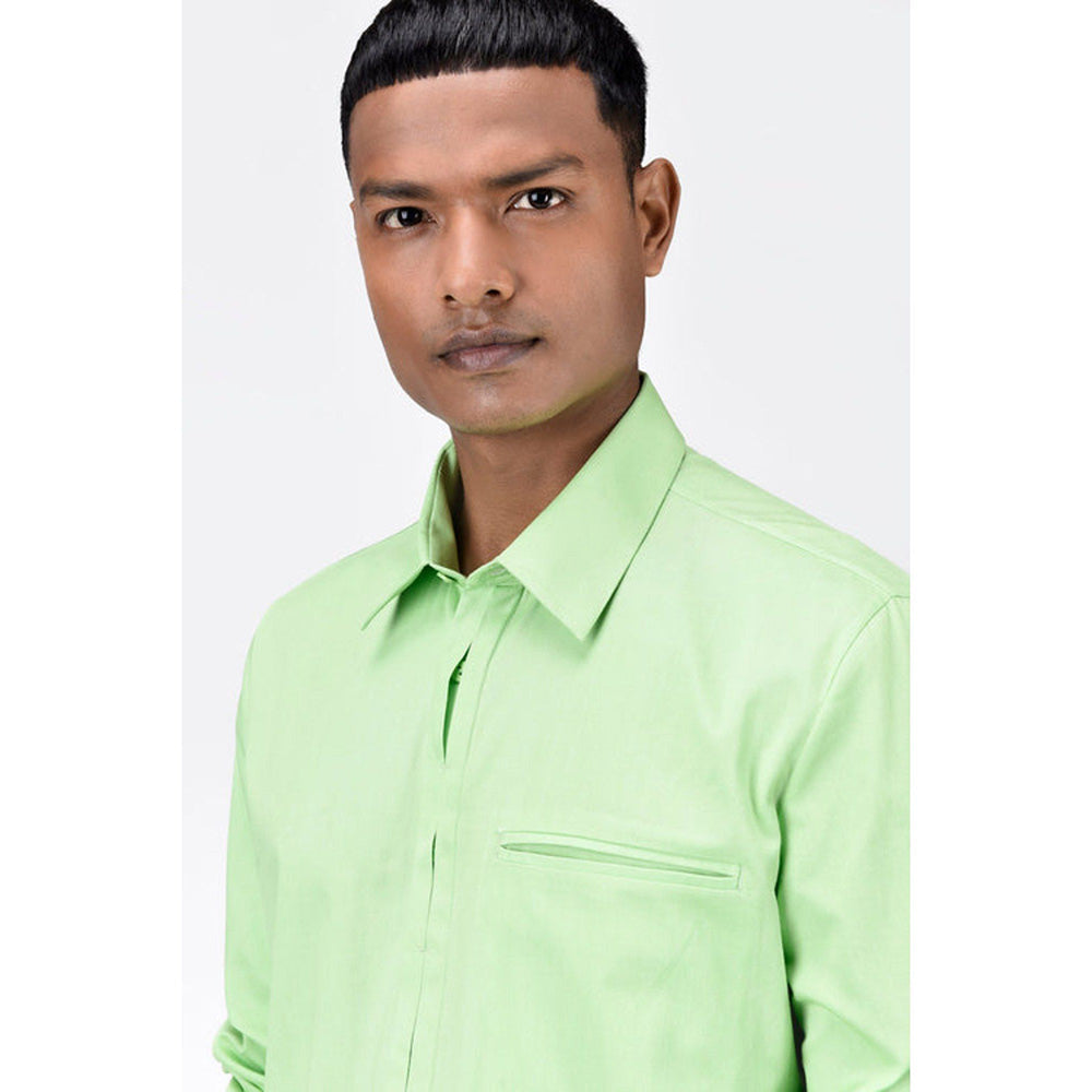 Genes Lecoanet Hemant Regular Fit Button Up Shirt With Pleated Placket-Mint Green