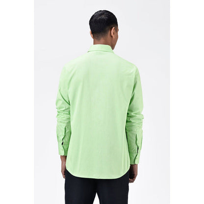 Genes Lecoanet Hemant Regular Fit Button Up Shirt With Pleated Placket-Mint Green
