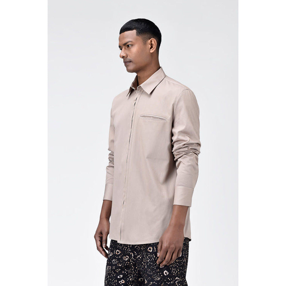 Genes Lecoanet Hemant Regular Fit Button Up Shirt With Pleated Placket Sand