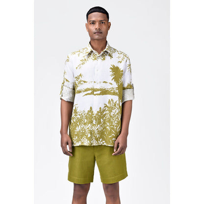 Genes Lecoanet Hemant Regular Fit Light Linen Shirt With Landscape Print