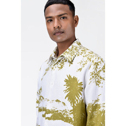 Genes Lecoanet Hemant Regular Fit Light Linen Shirt With Landscape Print