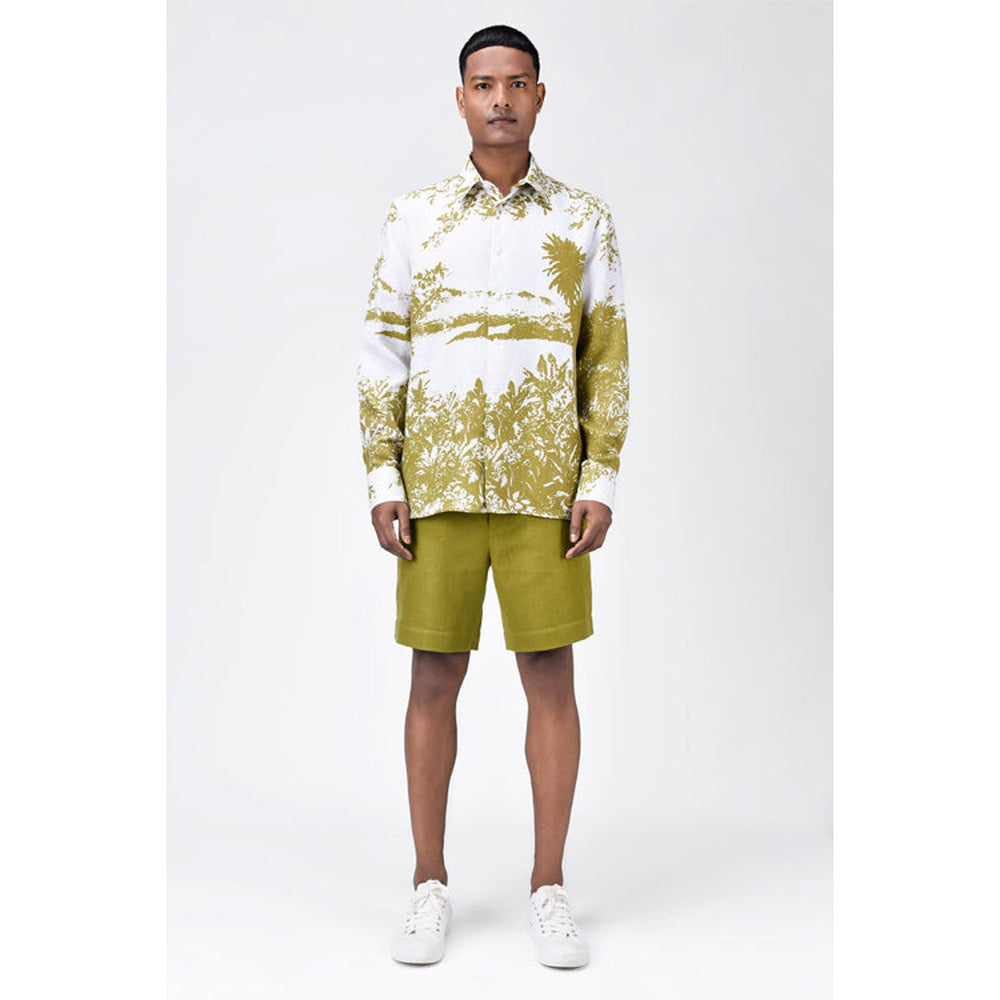 Genes Lecoanet Hemant Regular Fit Light Linen Shirt With Landscape Print