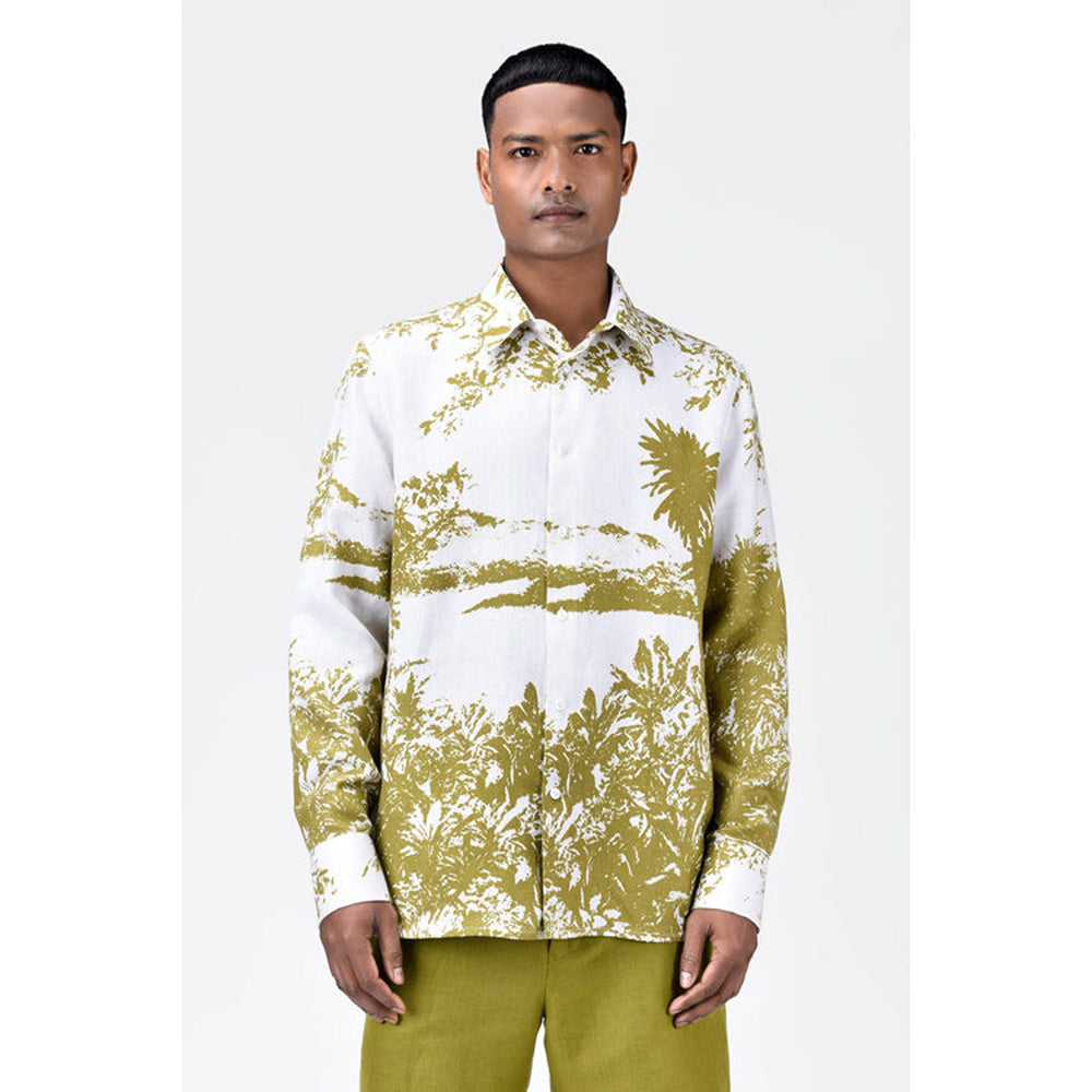 Genes Lecoanet Hemant Regular Fit Light Linen Shirt With Landscape Print