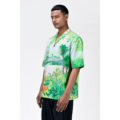 Genes Lecoanet Hemant Easy Fit Mens Shirt With Tropical Landscape Print