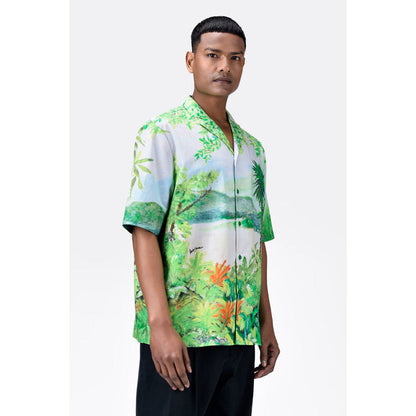 Genes Lecoanet Hemant Easy Fit Mens Shirt With Tropical Landscape Print