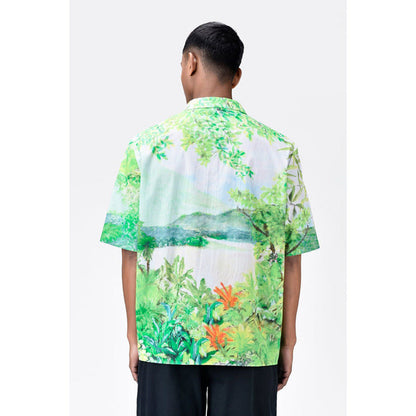 Genes Lecoanet Hemant Easy Fit Mens Shirt With Tropical Landscape Print