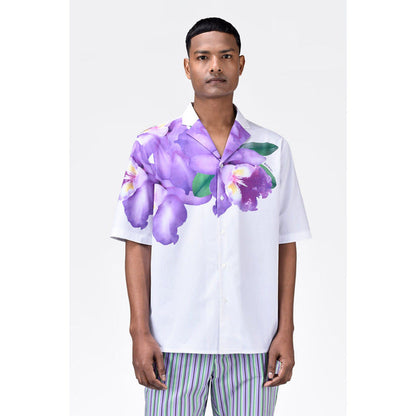 Genes Lecoanet Hemant Easy Fit Mens Half Sleeve Shirt With Orchid Floral Print