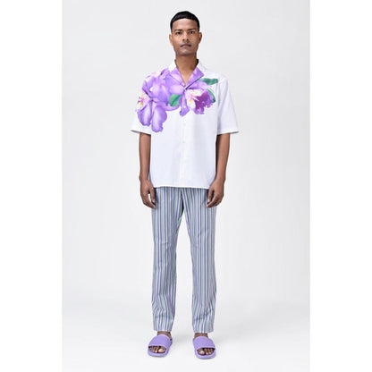 Genes Lecoanet Hemant Easy Fit Mens Half Sleeve Shirt With Orchid Floral Print