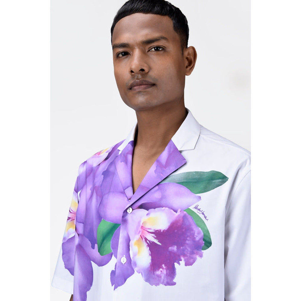 Genes Lecoanet Hemant Easy Fit Mens Half Sleeve Shirt With Orchid Floral Print