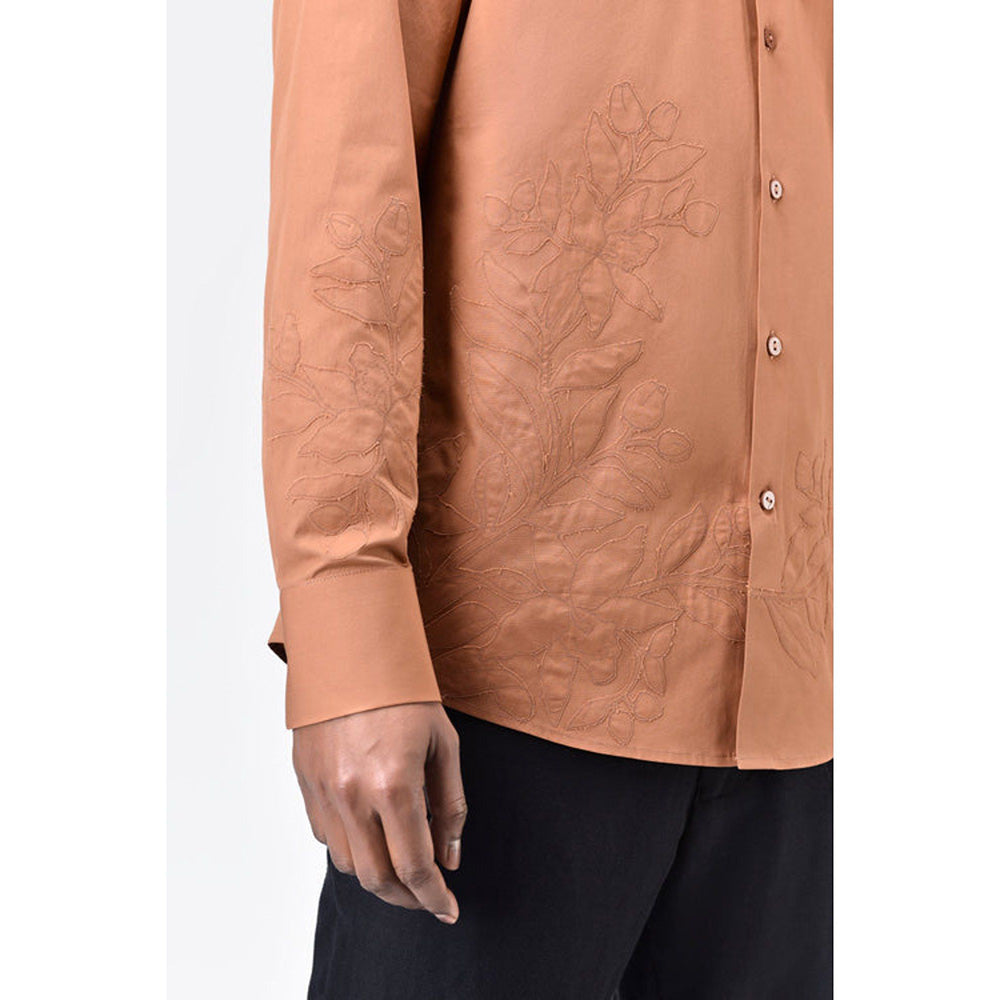 Genes Lecoanet Hemant Mens Light Peach Cotton Poplin Regular Fit Button-Up Shirt