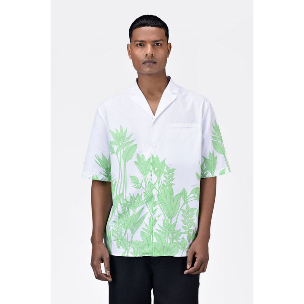 Genes Lecoanet Hemant Easy Fit Cotton Poplin Shirt With Sailor Collar And Tropical Print
