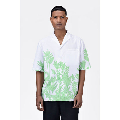 Genes Lecoanet Hemant Easy Fit Cotton Poplin Shirt With Sailor Collar And Tropical Print