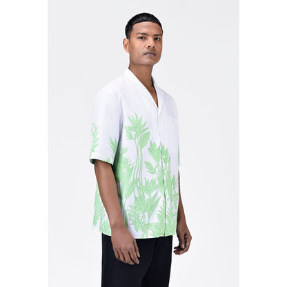 Genes Lecoanet Hemant Easy Fit Cotton Poplin Shirt With Sailor Collar And Tropical Print