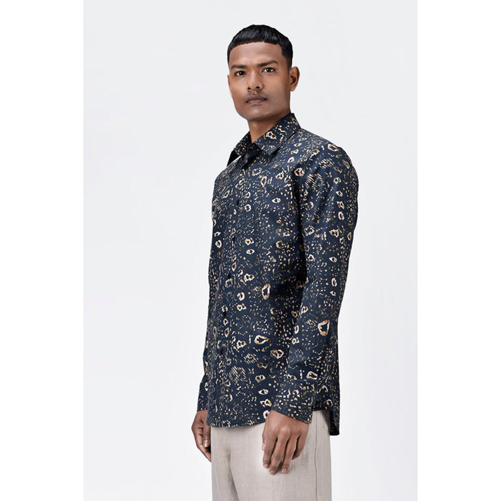 Genes Lecoanet Hemant Khaki Cotton Poplin Regular Fit Shirt With Animal Print