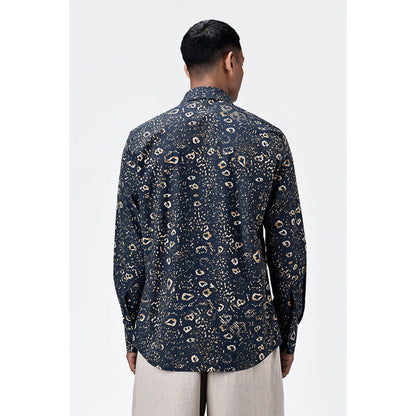 Genes Lecoanet Hemant Khaki Cotton Poplin Regular Fit Shirt With Animal Print