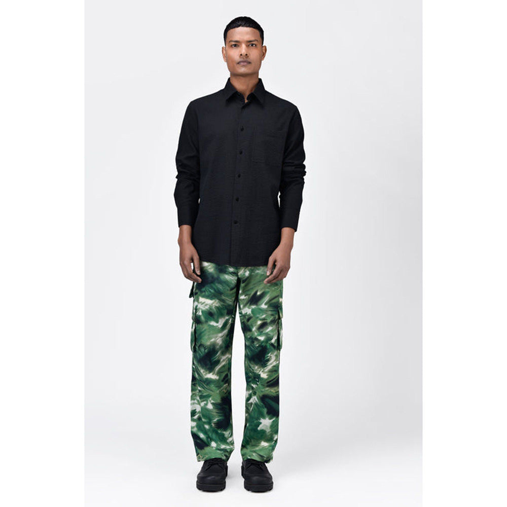 Genes Lecoanet Hemant Classic Seersucker Regular Fit Mens Button-Up Shirt Black