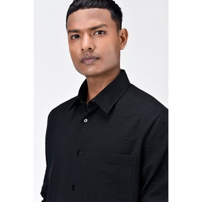 Genes Lecoanet Hemant Classic Seersucker Regular Fit Mens Button-Up Shirt Black