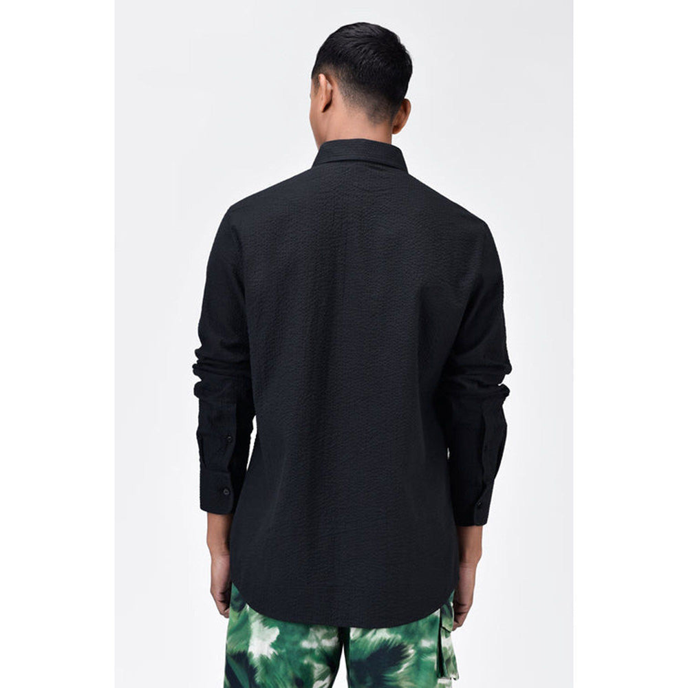 Genes Lecoanet Hemant Classic Seersucker Regular Fit Mens Button-Up Shirt Black