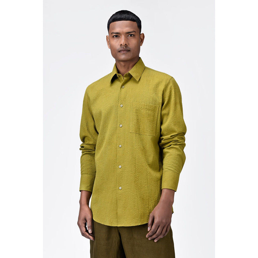 Genes Lecoanet Hemant Classic Seersucker Regular Fit Mens Button-Up Shirt-Bright Olive