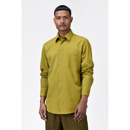 Genes Lecoanet Hemant Classic Seersucker Regular Fit Mens Button-Up Shirt-Bright Olive