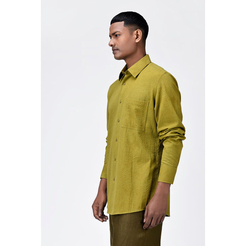 Genes Lecoanet Hemant Classic Seersucker Regular Fit Mens Button-Up Shirt-Bright Olive