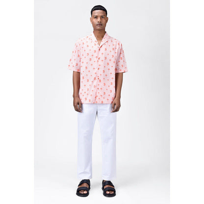 Genes Lecoanet Hemant Easy Fit Shirt With Sailor Collar And Palm Stripe Print-Coral Peach
