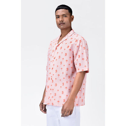 Genes Lecoanet Hemant Easy Fit Shirt With Sailor Collar And Palm Stripe Print-Coral Peach