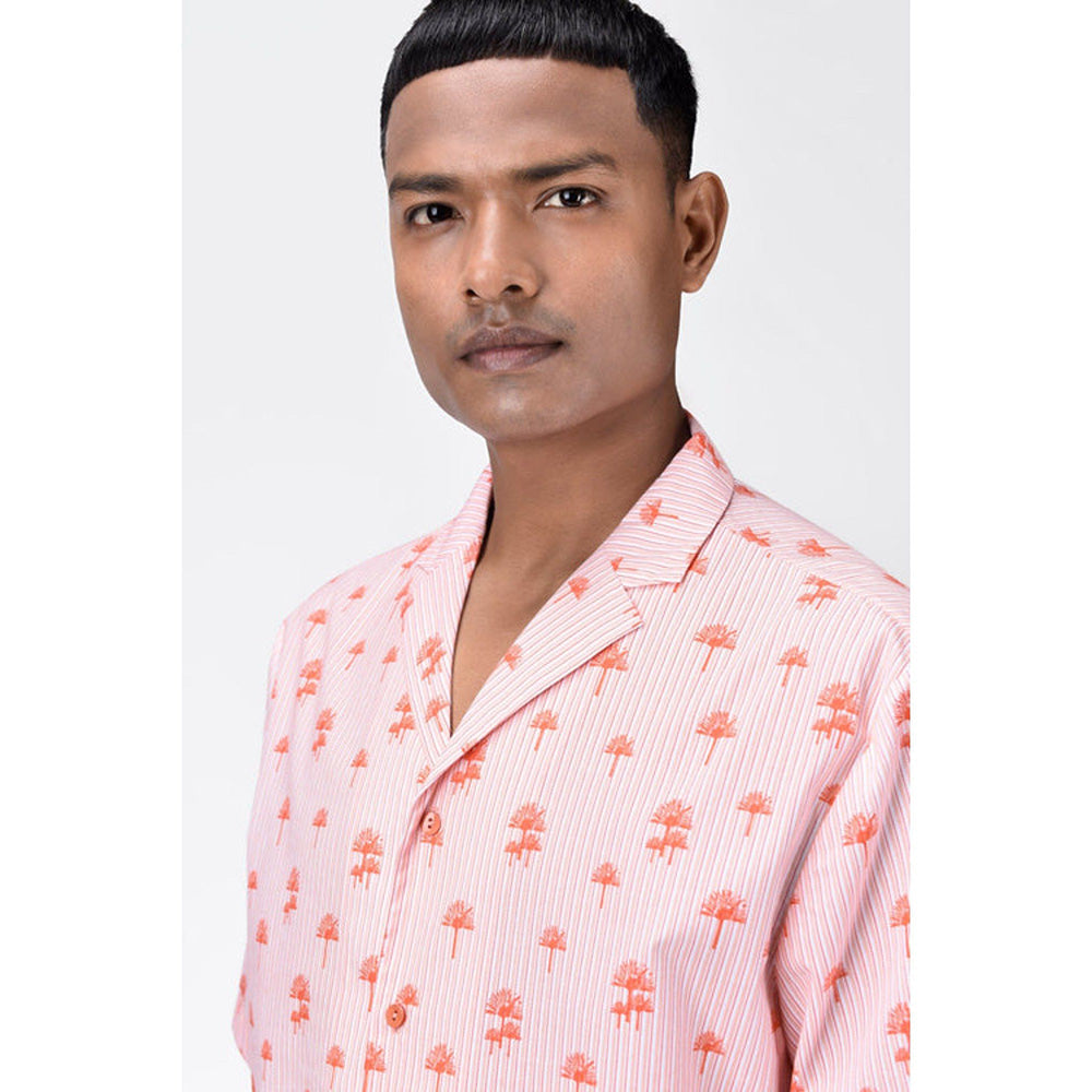 Genes Lecoanet Hemant Easy Fit Shirt With Sailor Collar And Palm Stripe Print-Coral Peach