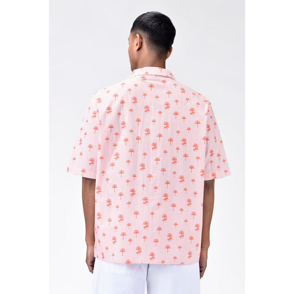 Genes Lecoanet Hemant Easy Fit Shirt With Sailor Collar And Palm Stripe Print-Coral Peach