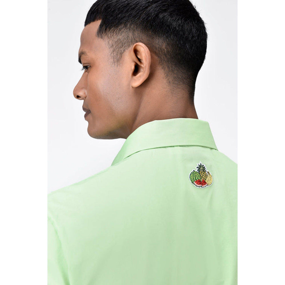 Genes Lecoanet Hemant Mens Regular Fit Button Up Shirt With Fruit Basket Embroidery-Mint Green
