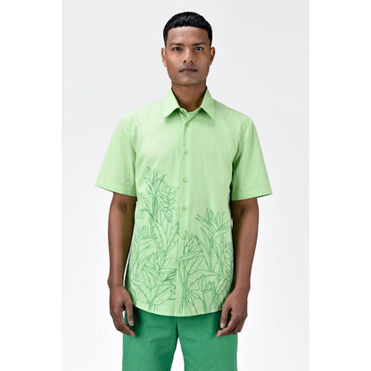 Genes Lecoanet Hemant Mens Tropical Tonal Thread Regular Fit Cotton Poplin Shirt