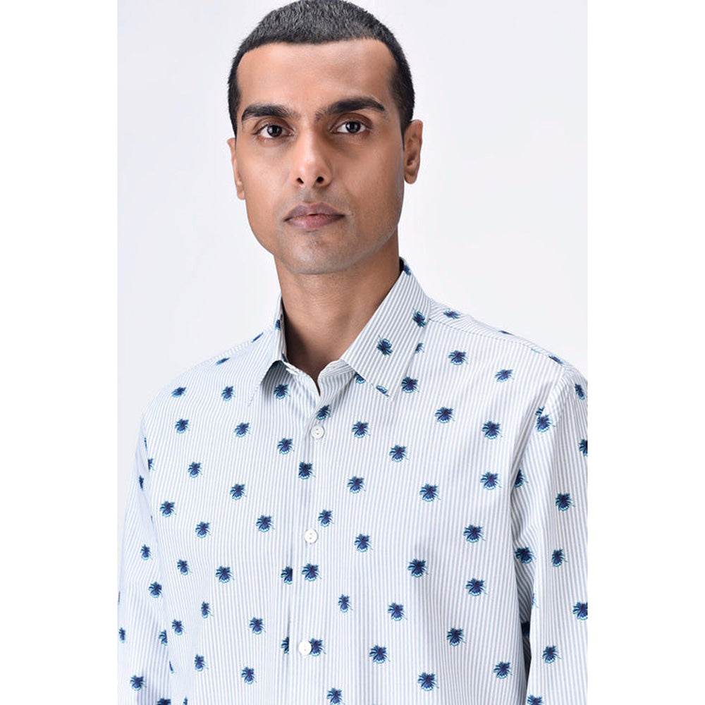 Genes Lecoanet Hemant Button-Up Shirt With Uv Flower Print - Taupe Stripe