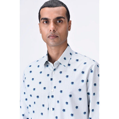 Genes Lecoanet Hemant Button-Up Shirt With Uv Flower Print - Taupe Stripe