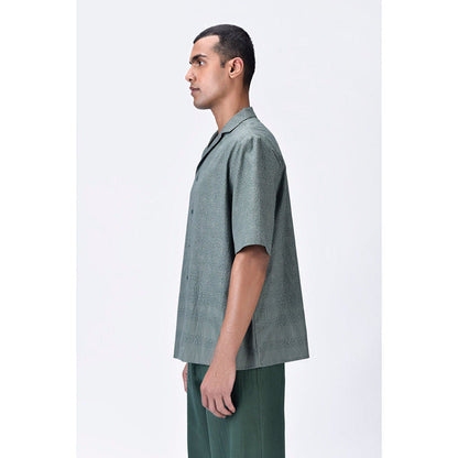 Genes Lecoanet Hemant Easy Fit Cuban Collar Shirt With Cell Chain Print