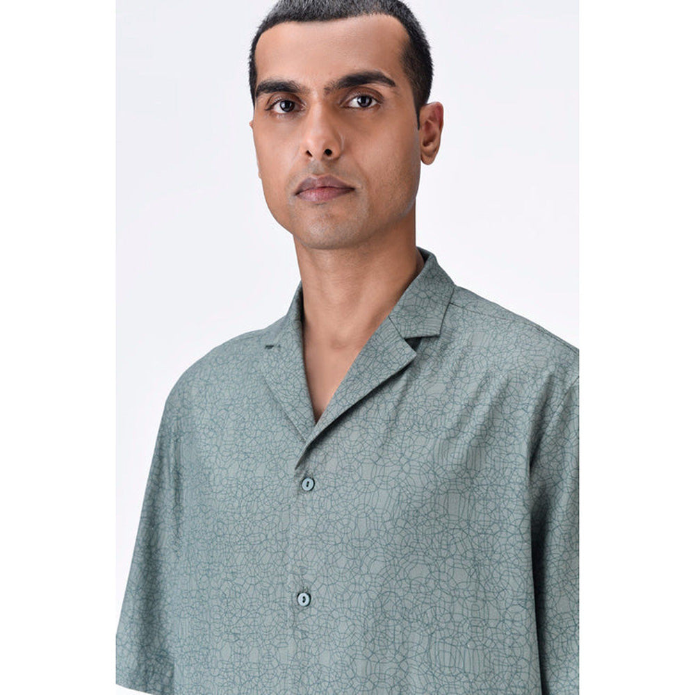 Genes Lecoanet Hemant Easy Fit Cuban Collar Shirt With Cell Chain Print