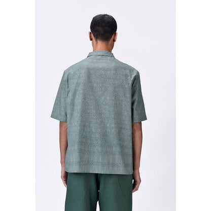 Genes Lecoanet Hemant Easy Fit Cuban Collar Shirt With Cell Chain Print