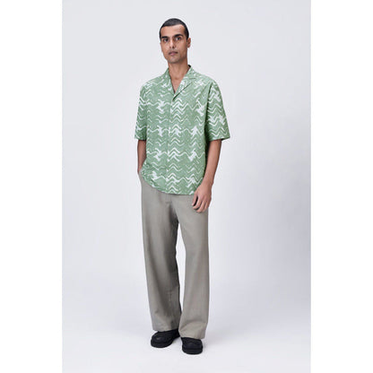 Genes Lecoanet Hemant Loose Fit Cuban Collar Half Sleeve Shirt Green