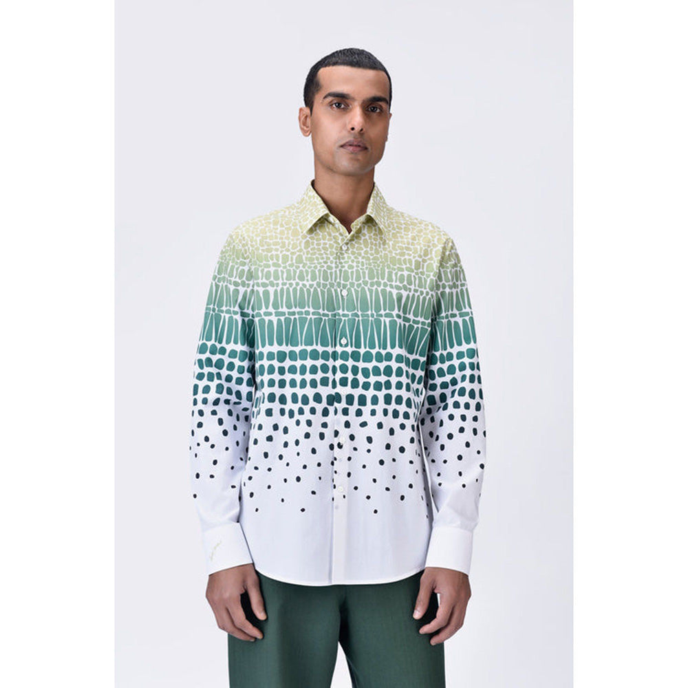 Genes Lecoanet Hemant Regular Fit Button-Up Shirt With Cell Degrade Print - Clay Multi-Color