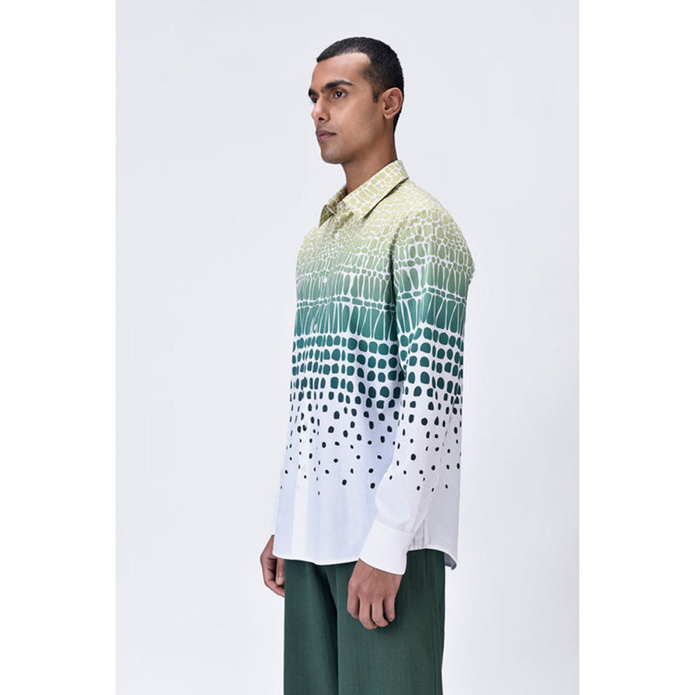 Genes Lecoanet Hemant Regular Fit Button-Up Shirt With Cell Degrade Print - Clay Multi-Color