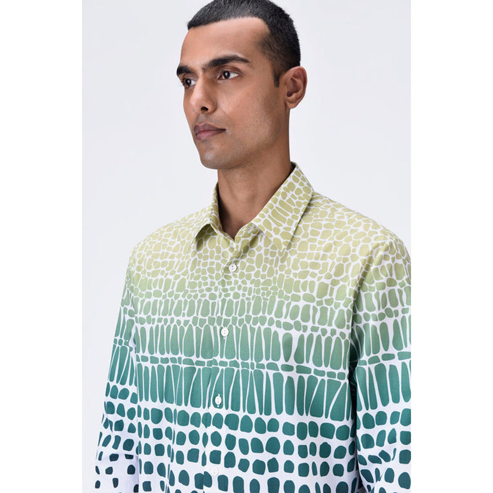 Genes Lecoanet Hemant Regular Fit Button-Up Shirt With Cell Degrade Print - Clay Multi-Color