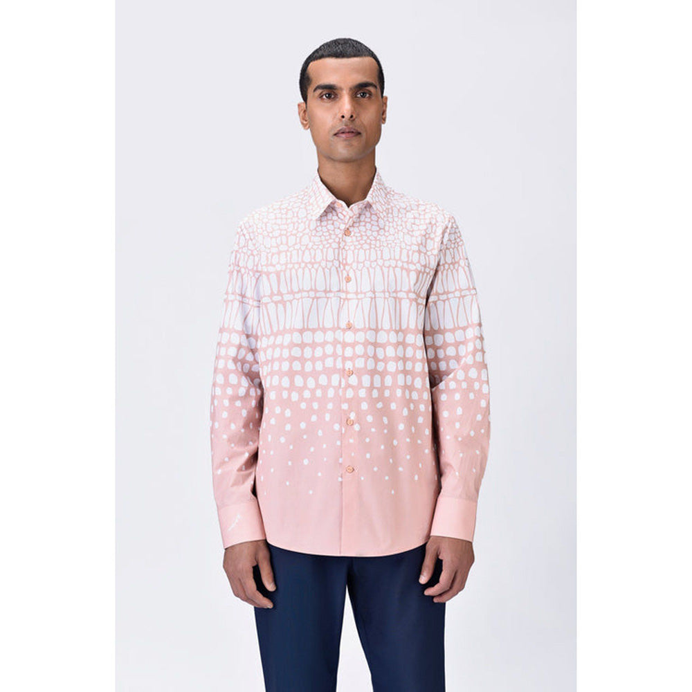 Genes Lecoanet Hemant Regular Fit Button-Up Shirt With Cell Degrade Print - Melon Pink