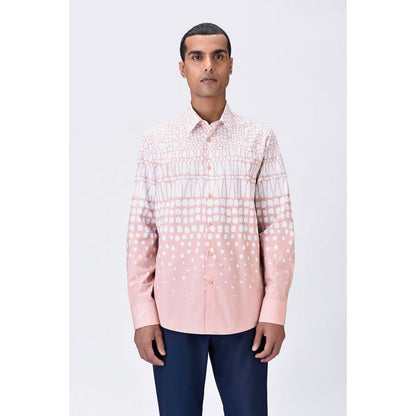 Genes Lecoanet Hemant Regular Fit Button-Up Shirt With Cell Degrade Print - Melon Pink